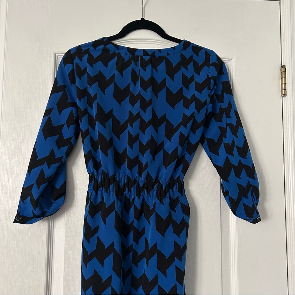 Blue and Black Chevron Shirt Dress with Tie Waist - Picture 3 of 4